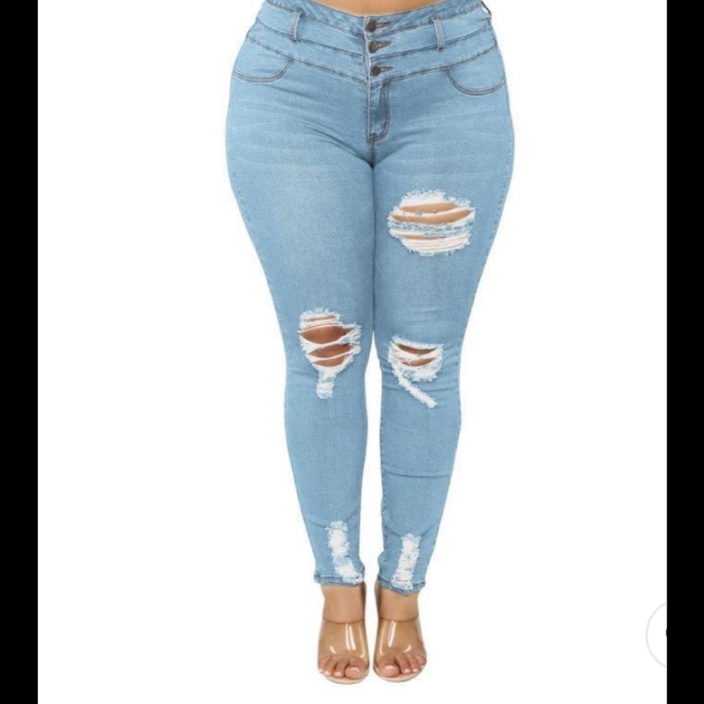 Plus Size Stylish High Waist Buckle Ripped Denim size XL (runs small)​​​​​​
